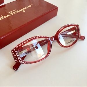 Salvatore Ferragamo Clear Rhinestone Glasses